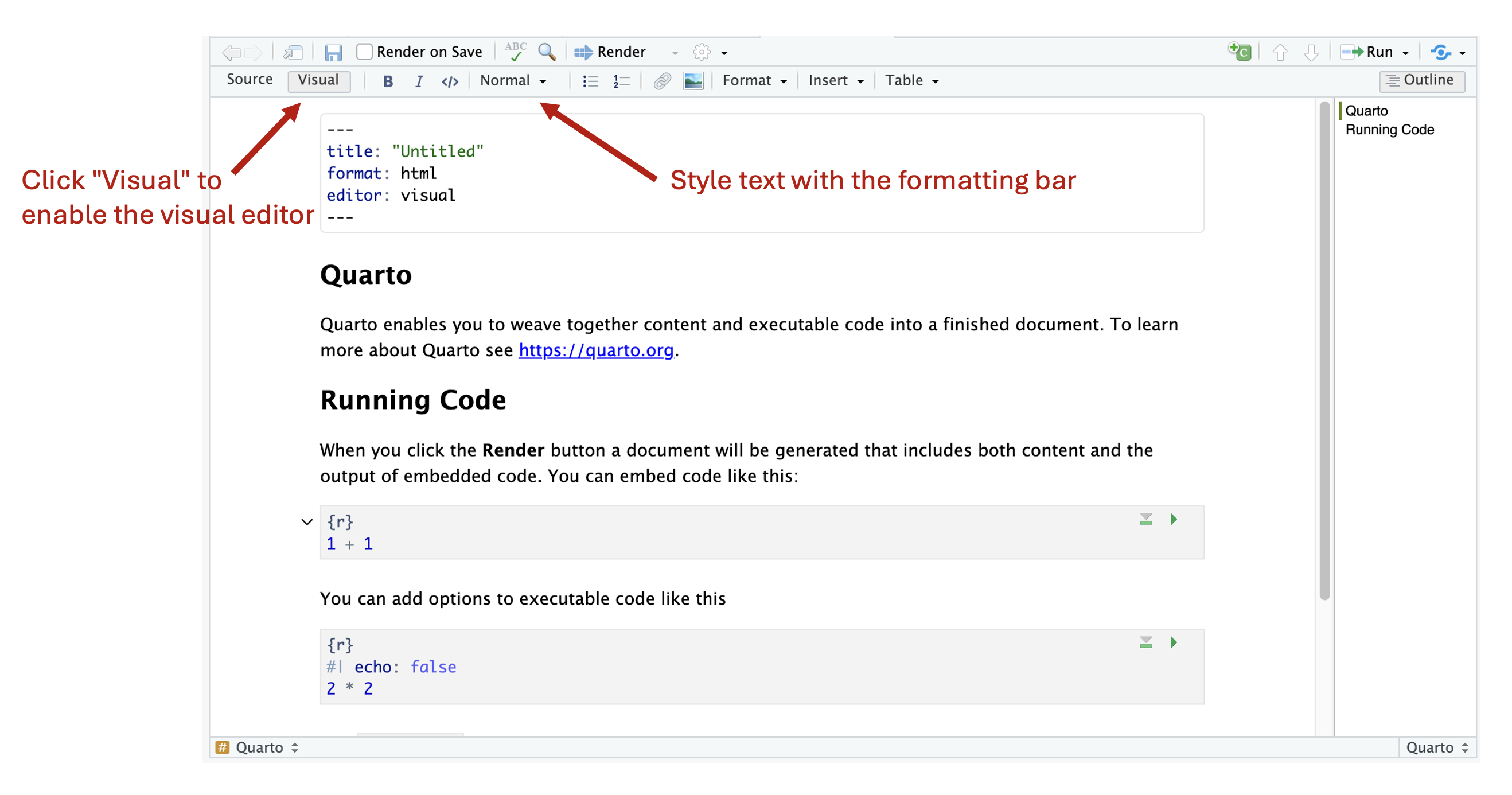 \label{fig:9033}Visual editor for Quarto documents.