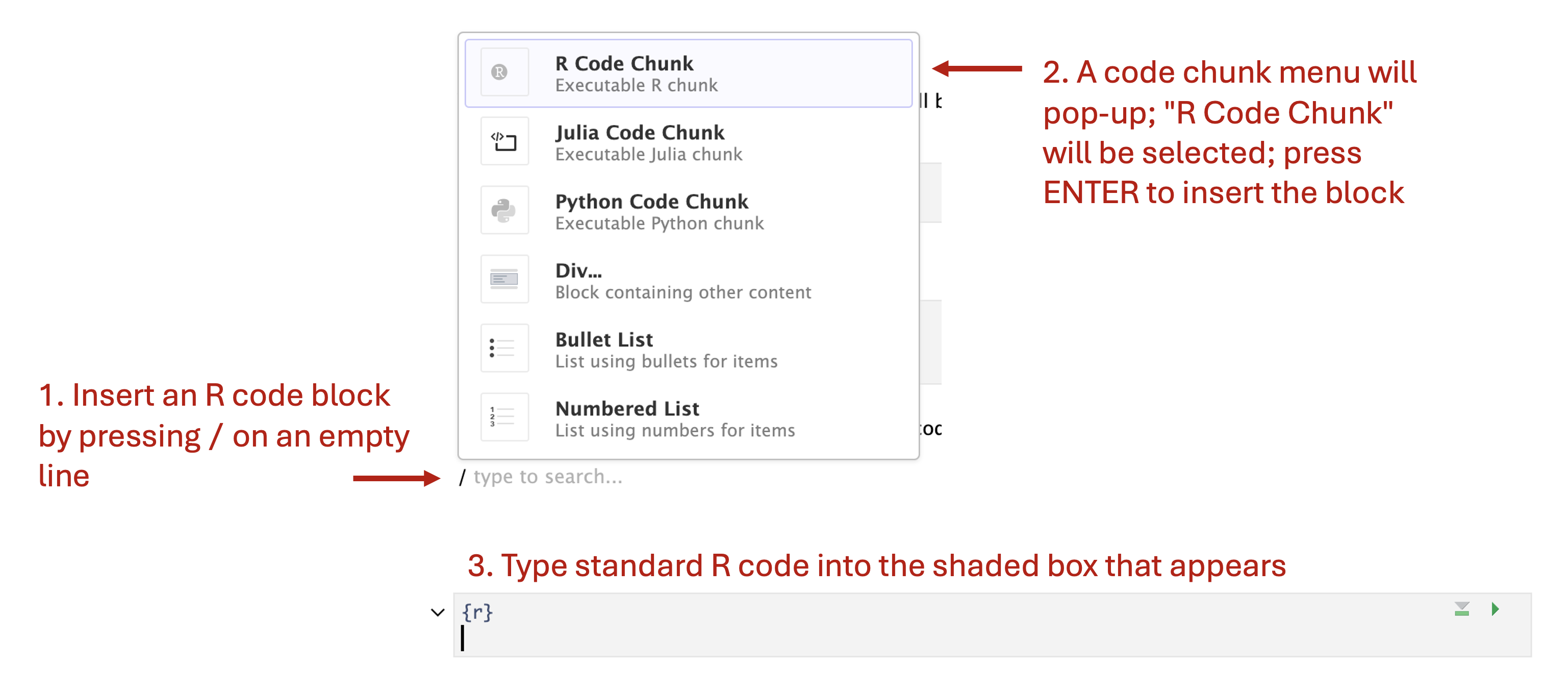 \label{fig:9034}R Code blocks can be inserted using the / menu